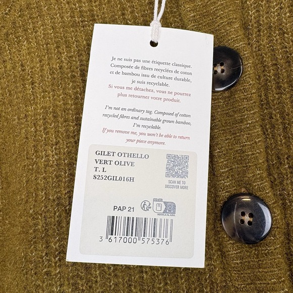 NWT Sezane Othello Sweater Cardigan Olive Green Sz L - Picture 3 of 8